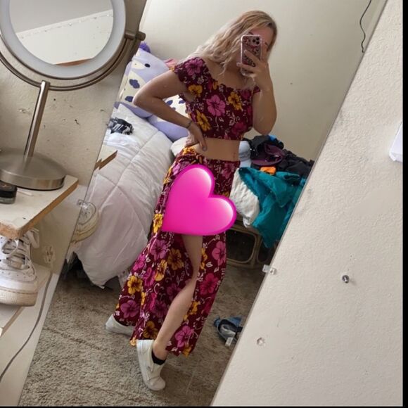Two Piece Beach Coverup Hippy Hawaii Slit Pants & Crop Top Outfit Sweet Lady - Picture 1 of 11
